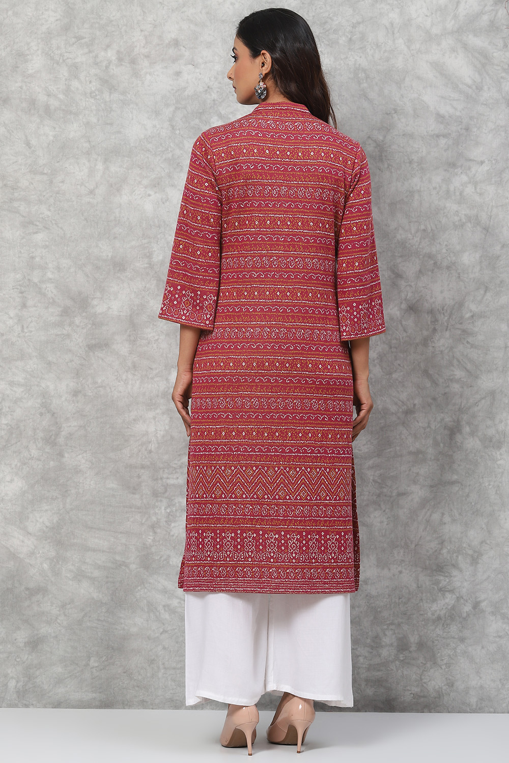 Pink Straight Poly Metallic Kurta image number 4