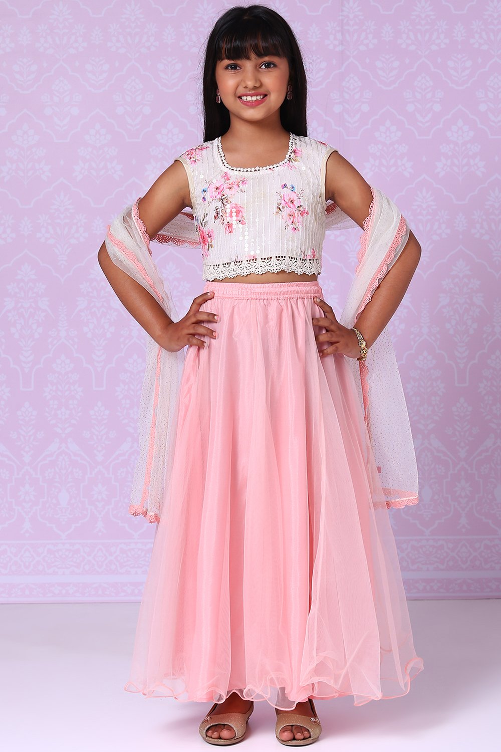 Champagne White Art Silk Lehenga Set image number 0