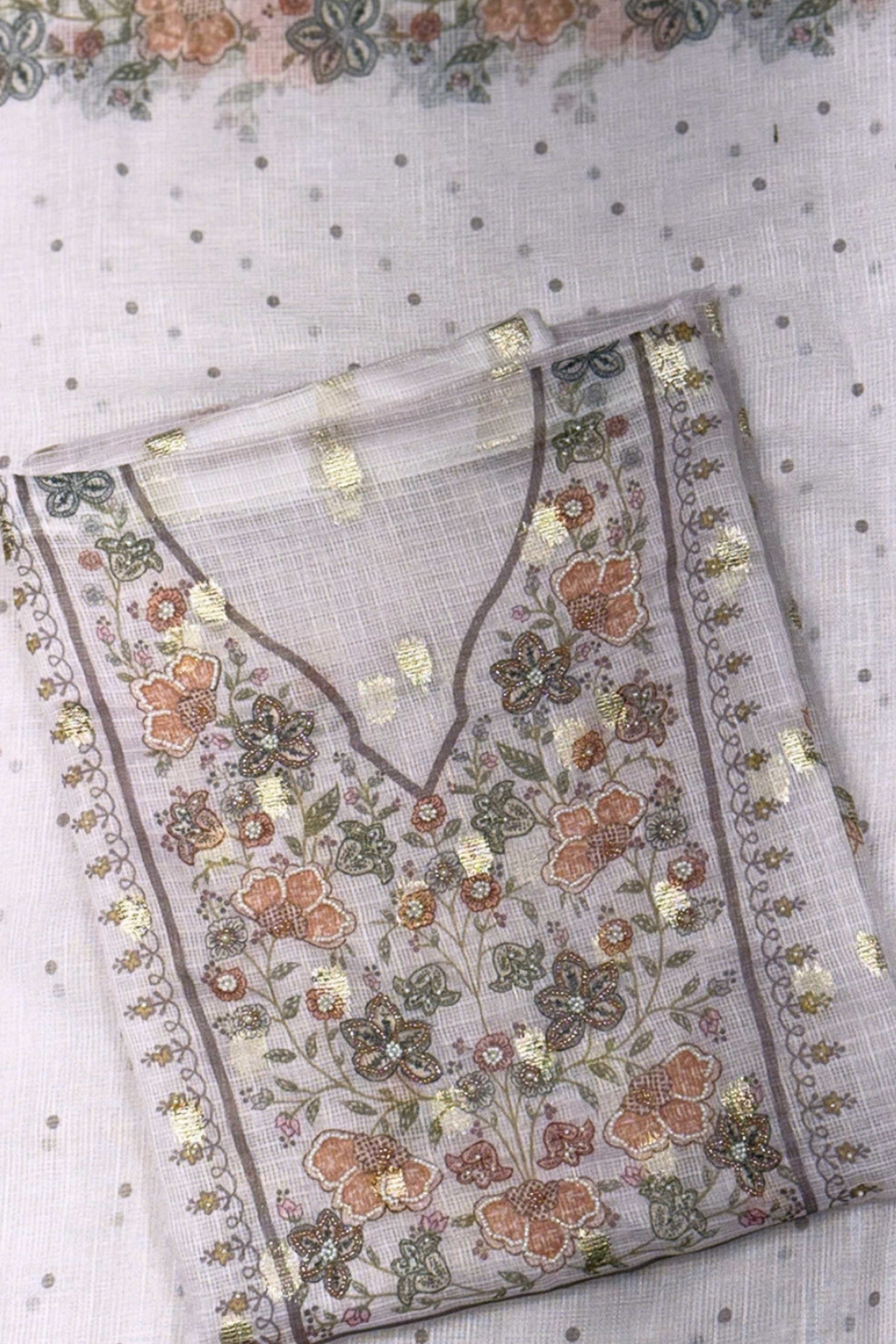 Purple Cotton Printed Unstitched Suit Set image number 1