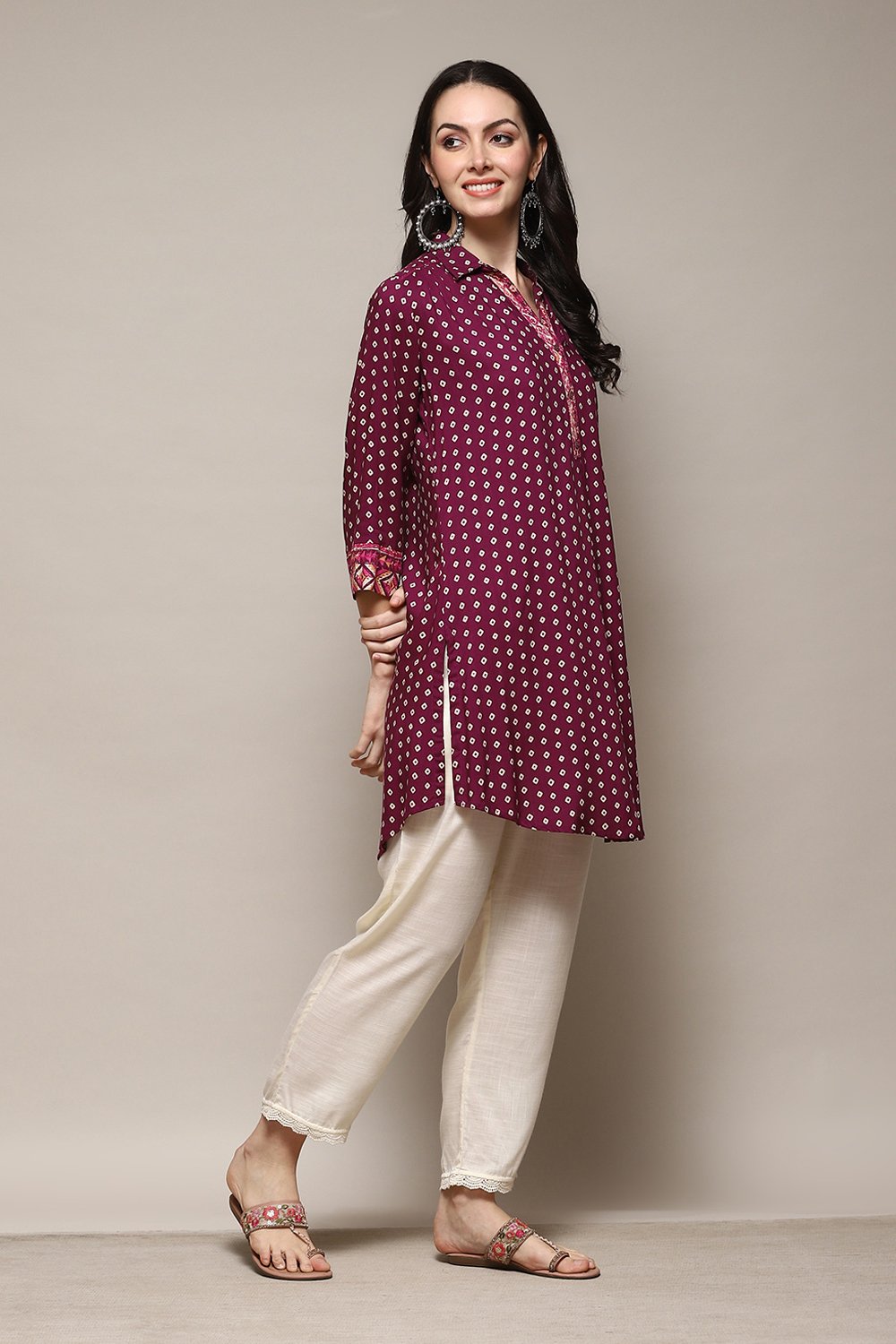 Pink & Purple LIVA Straight Printed Shirt image number 3