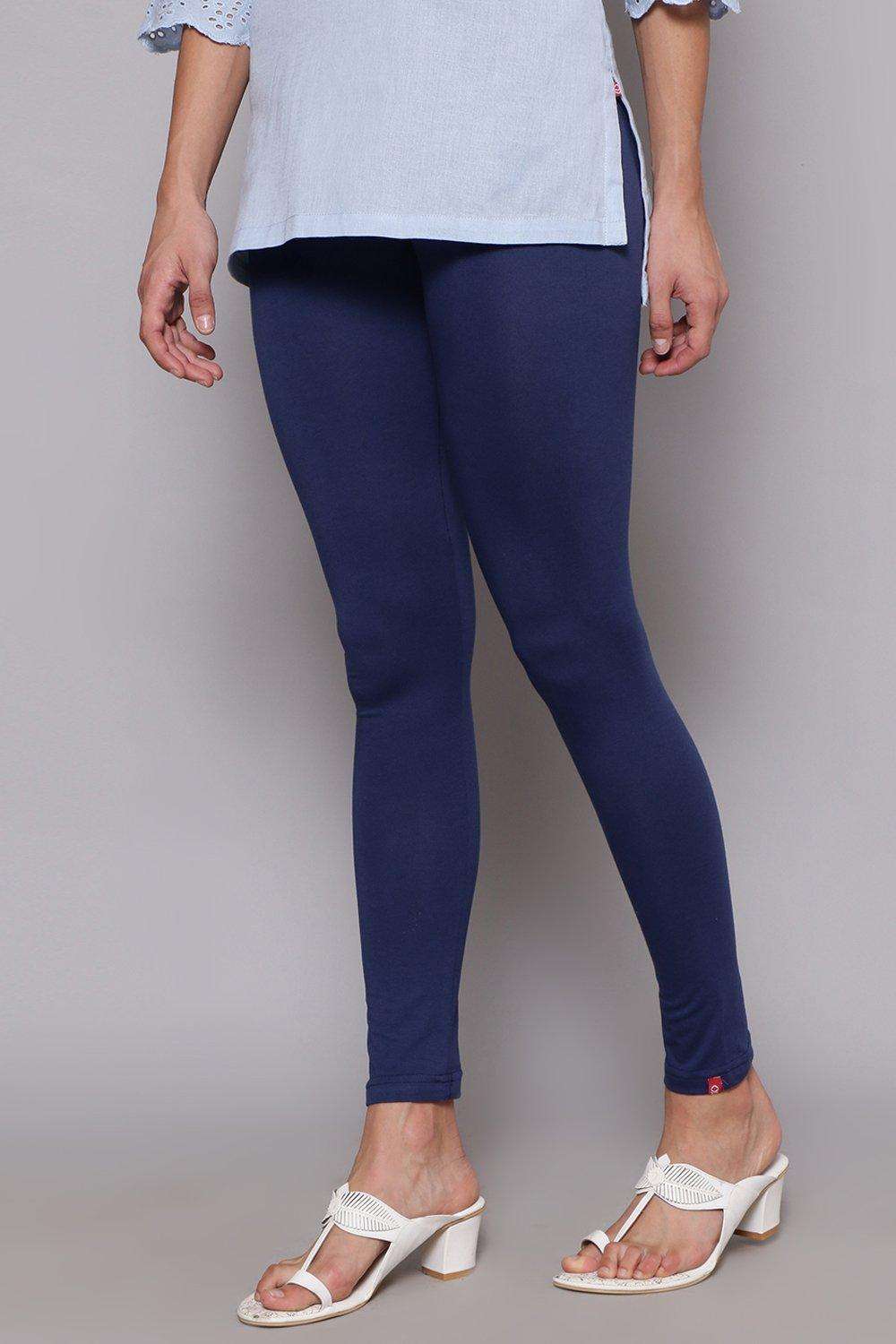 Navy Cotton Blend Solid Leggings