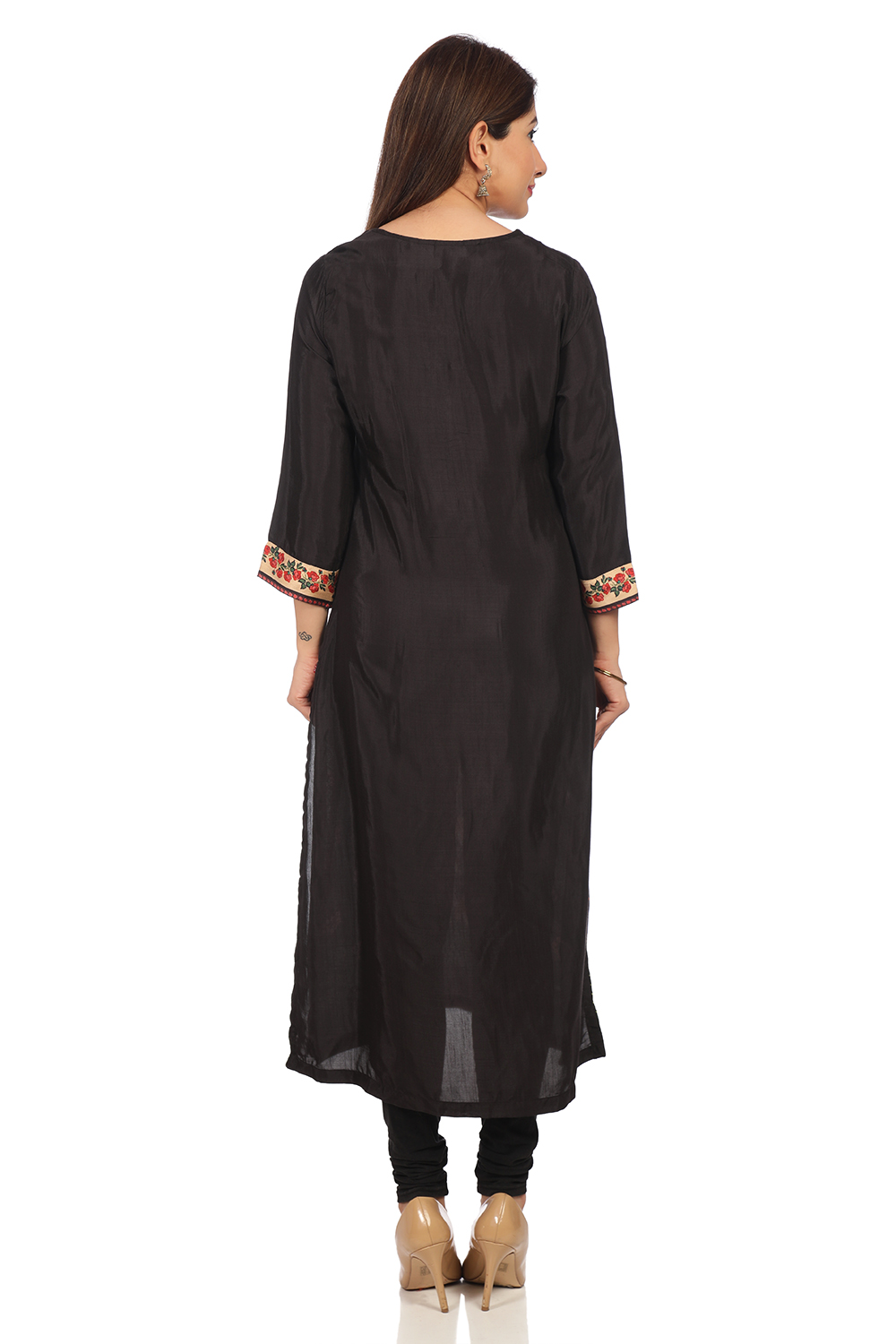 Black Straight Viscose Printed Kurta image number 4