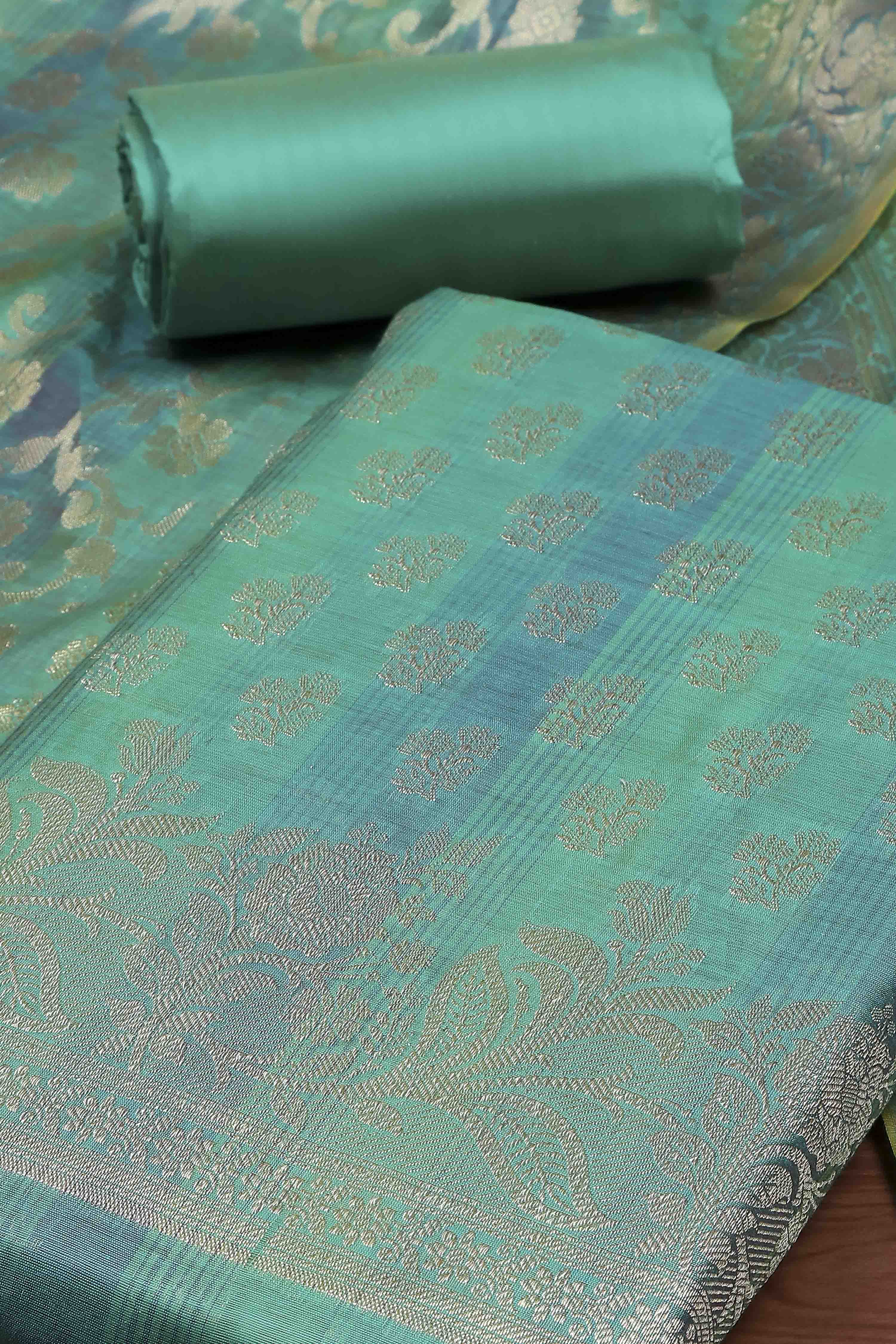 Rust Banarasi Chanderi Banarasi Print Unstitched Suit Set image number 1