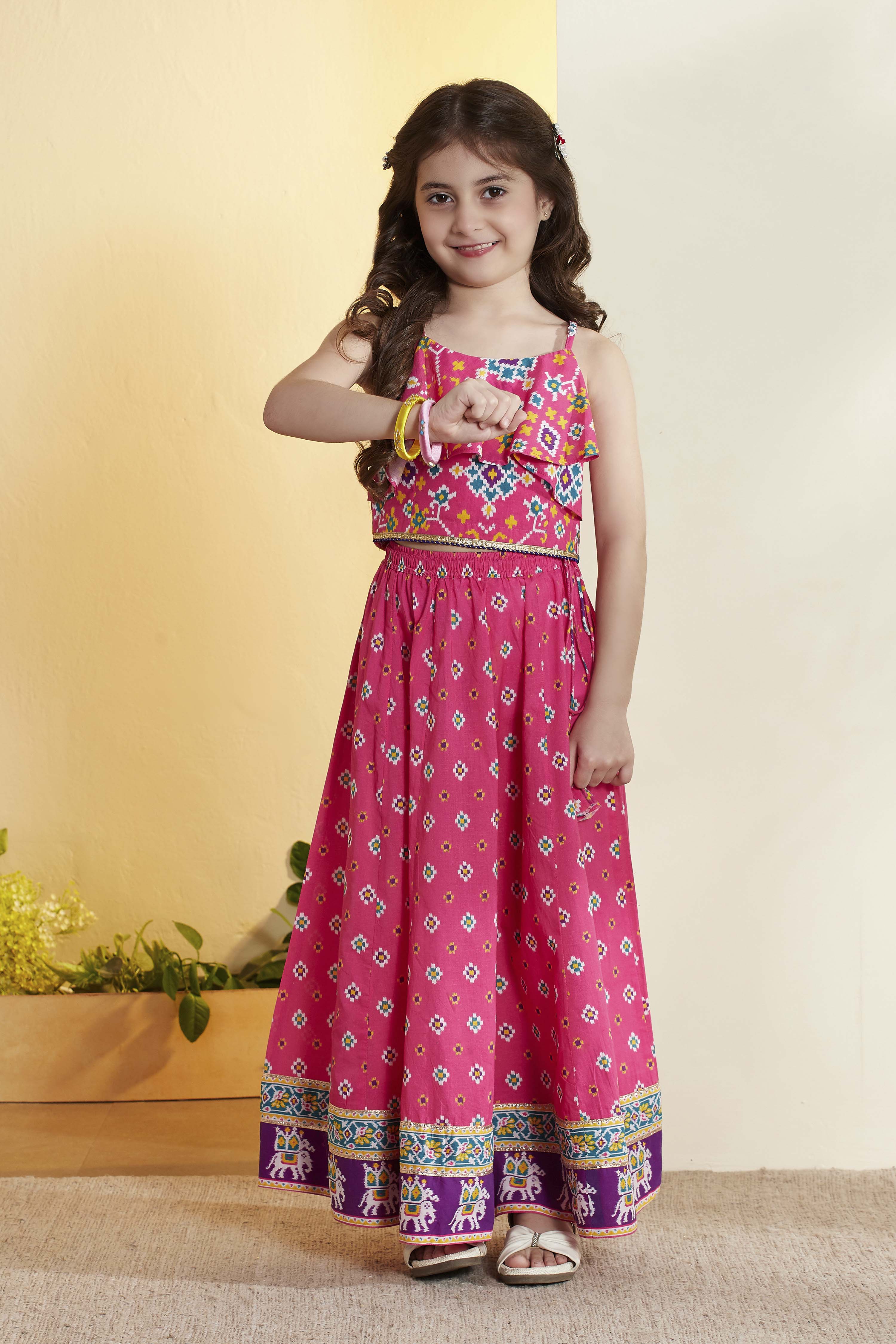 Pink Printed Cotton Lehenga Set image number 6