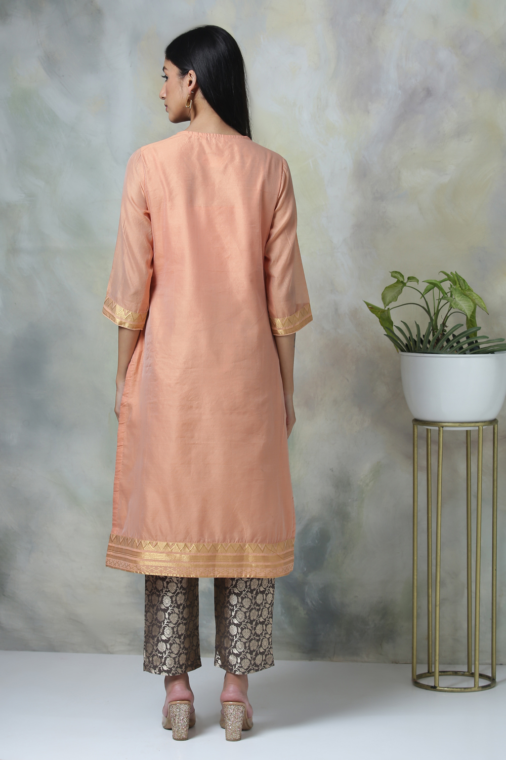 Orange Art Silk Cotton Straight Printed Kurta image number 5