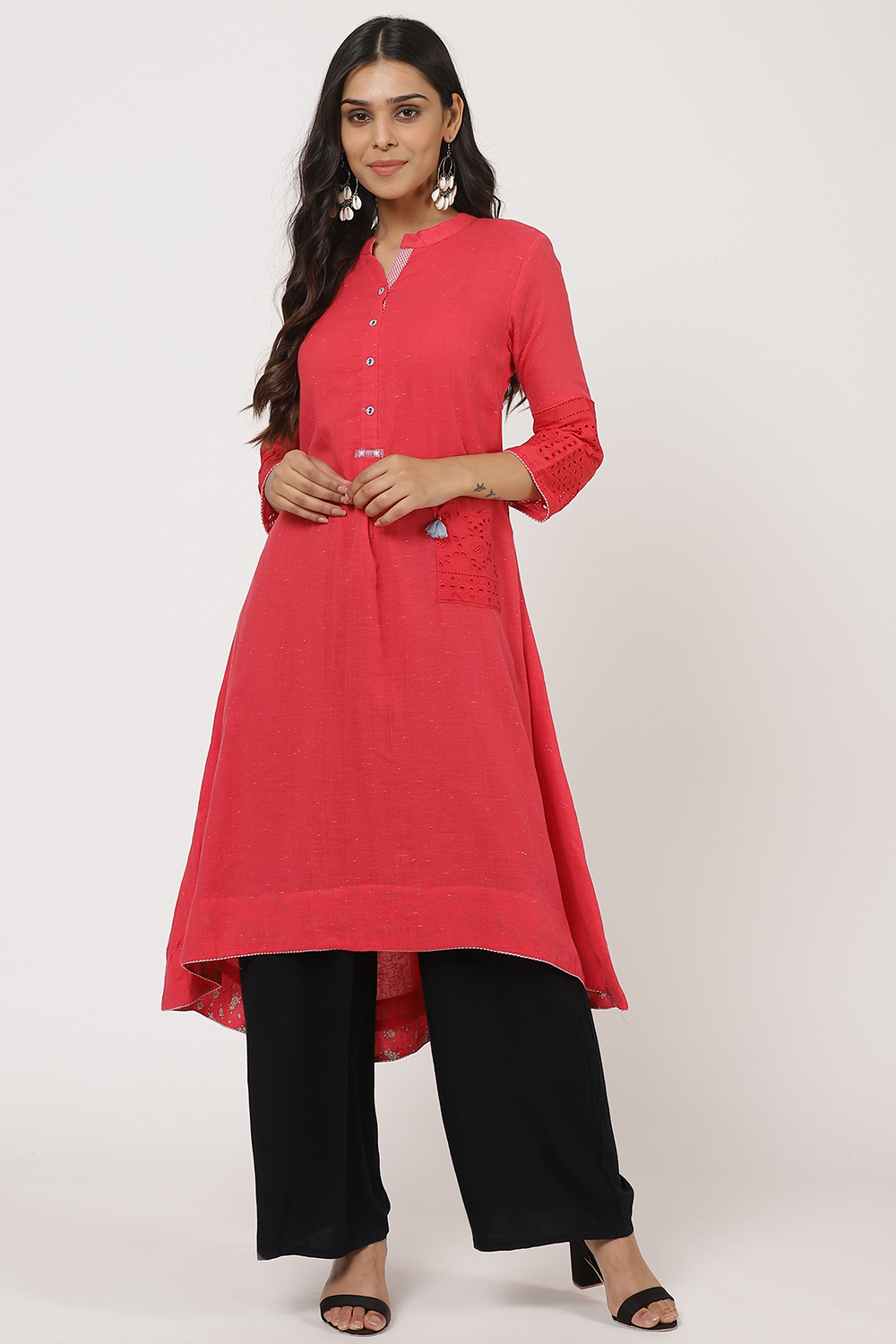 Pink Cotton A-Line Kurta image number 0