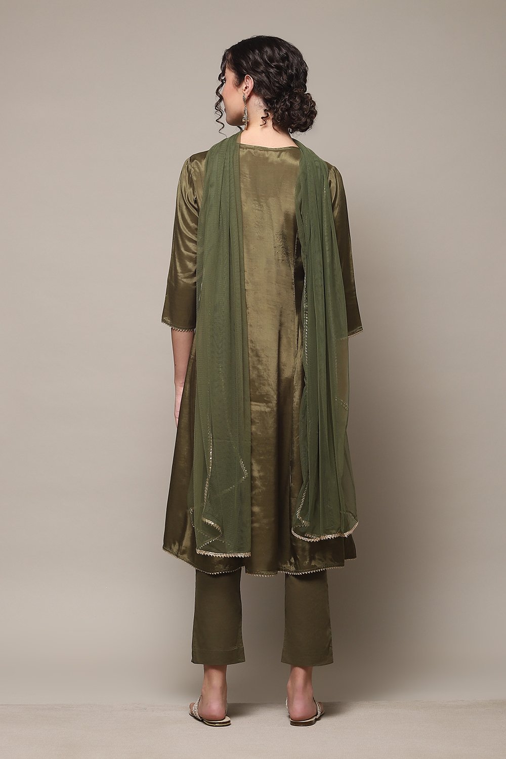 Mustard Viscose Kalidar Kurta Slim Pant Suit Set image number 4