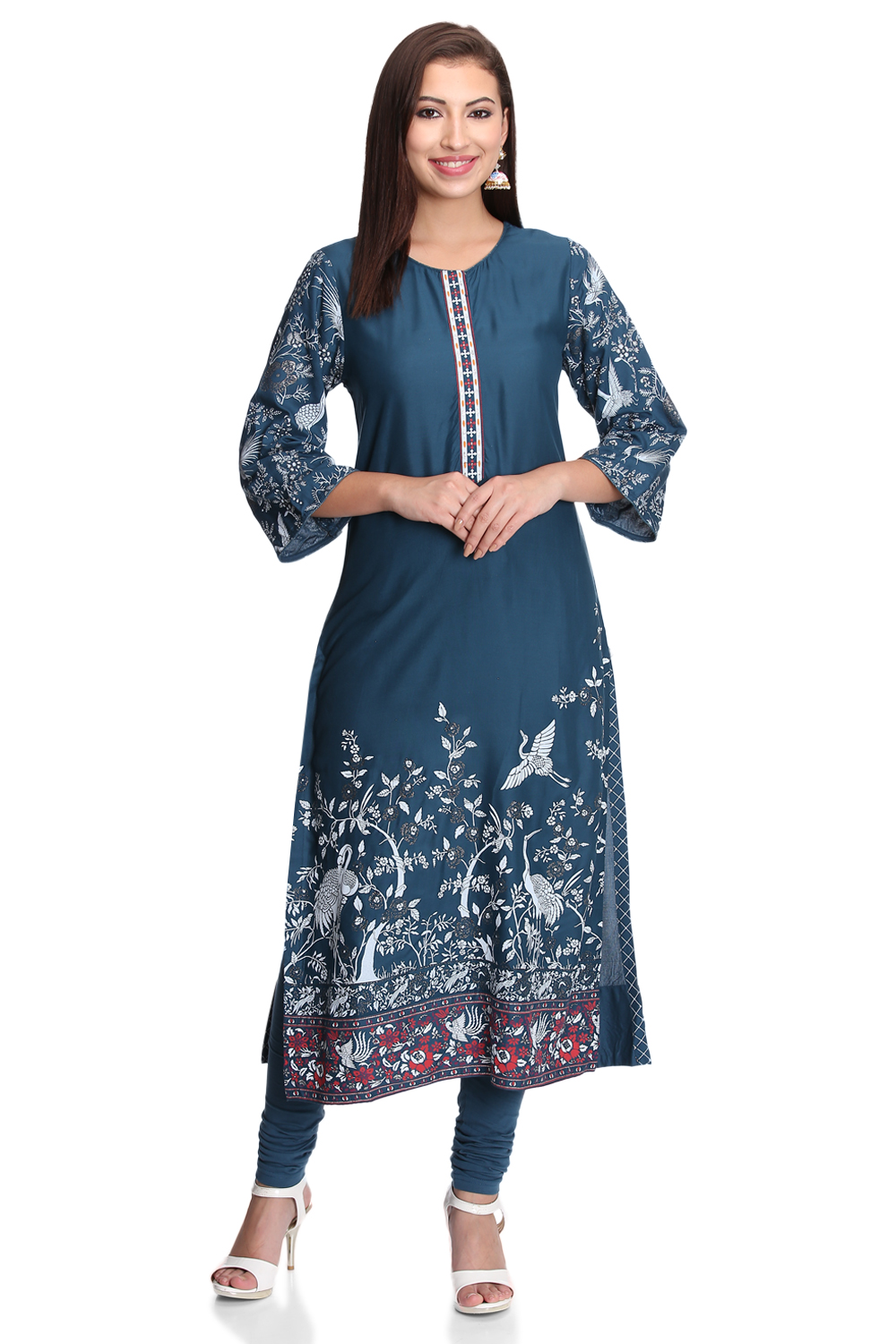 Red Viscose Straight Printed Kurta image number 4