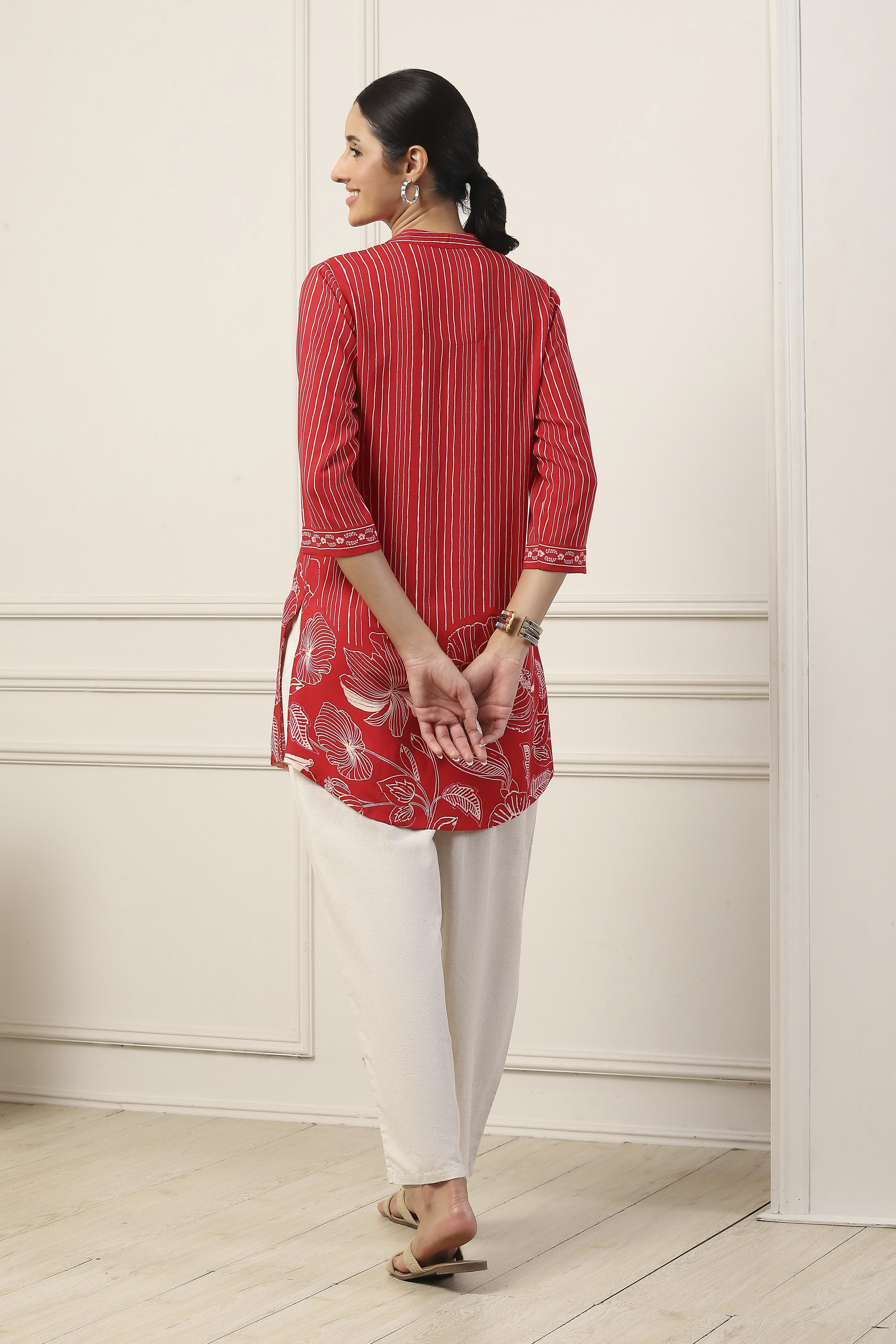 Red Viscose Rayon Straight Tunic image number 3