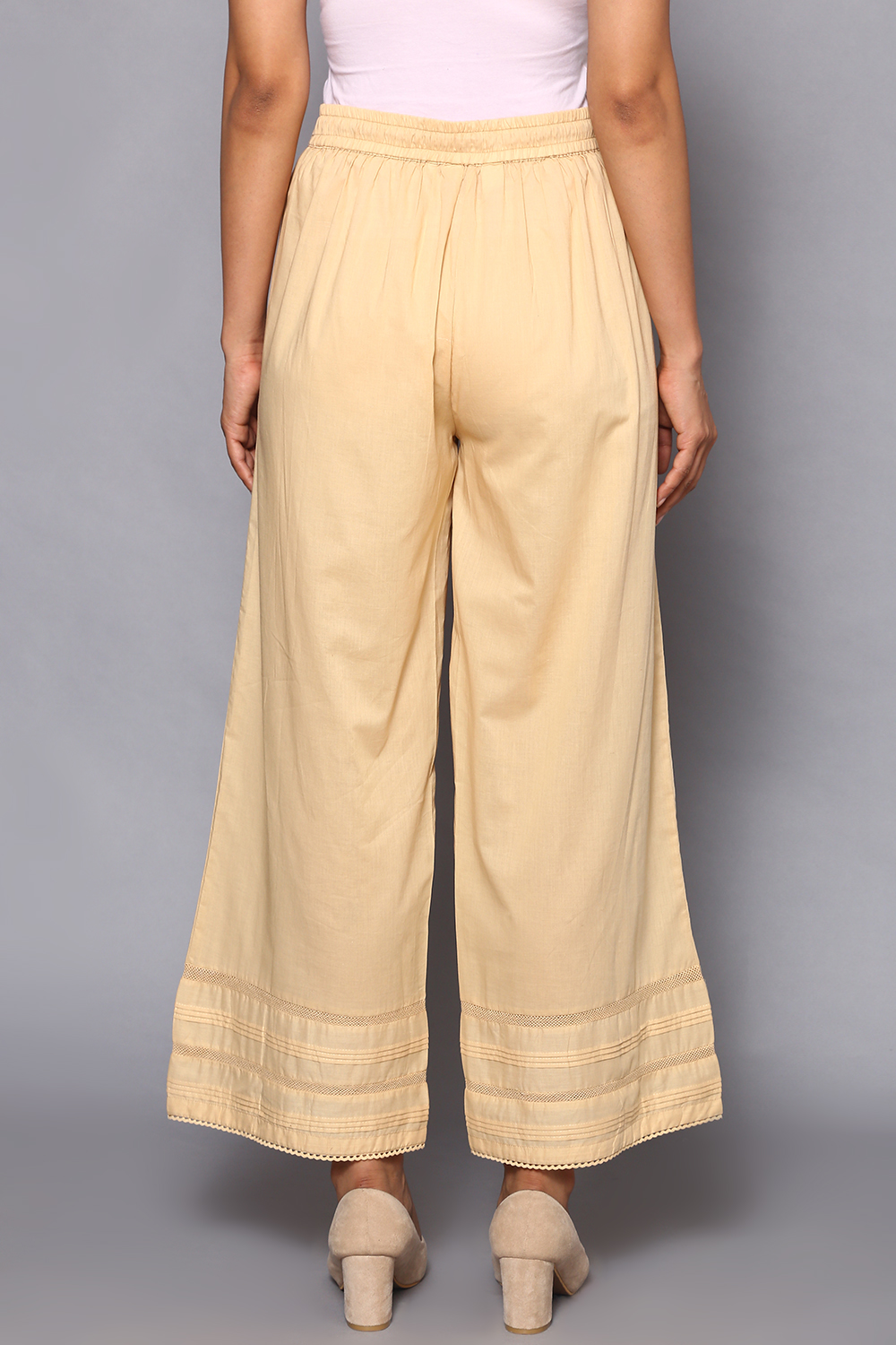 Beige Cotton Straight Palazzos image number 5