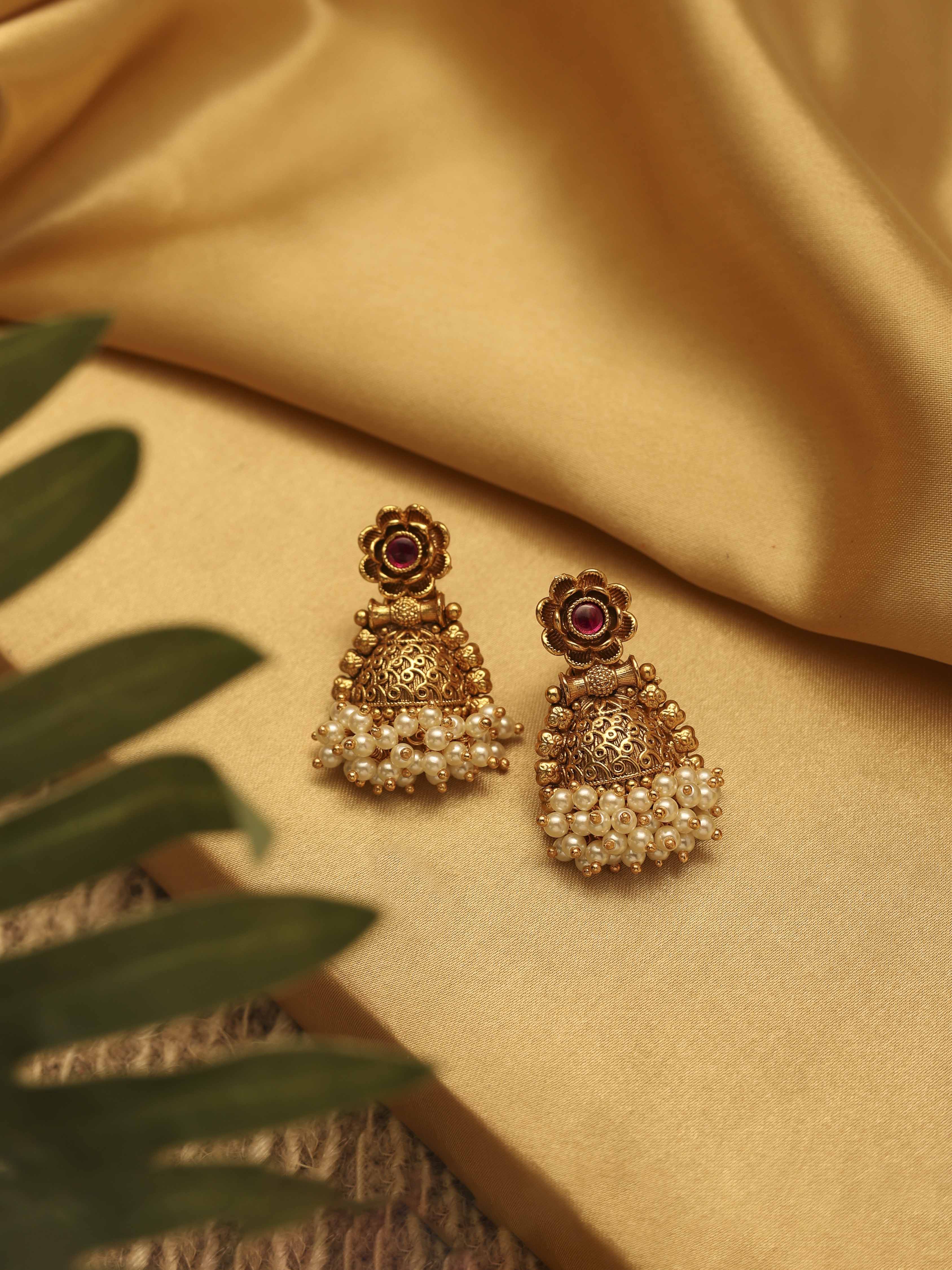 Red Brass Jhumka image number 0