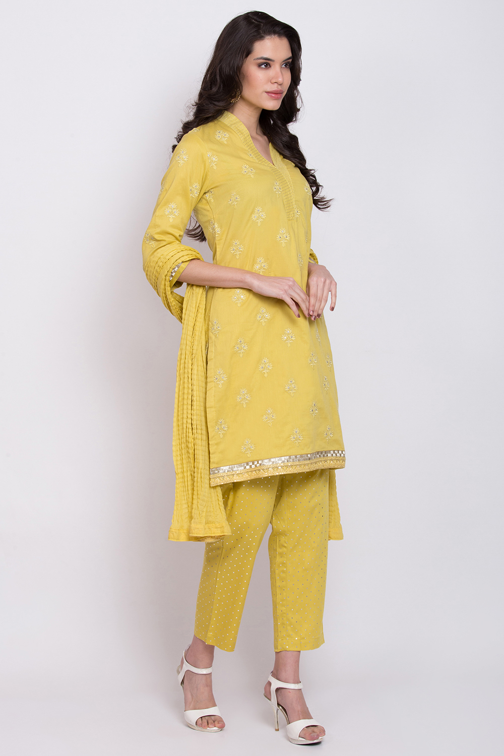 Yellow Cotton Straight Kurta Pant Suit Set image number 3