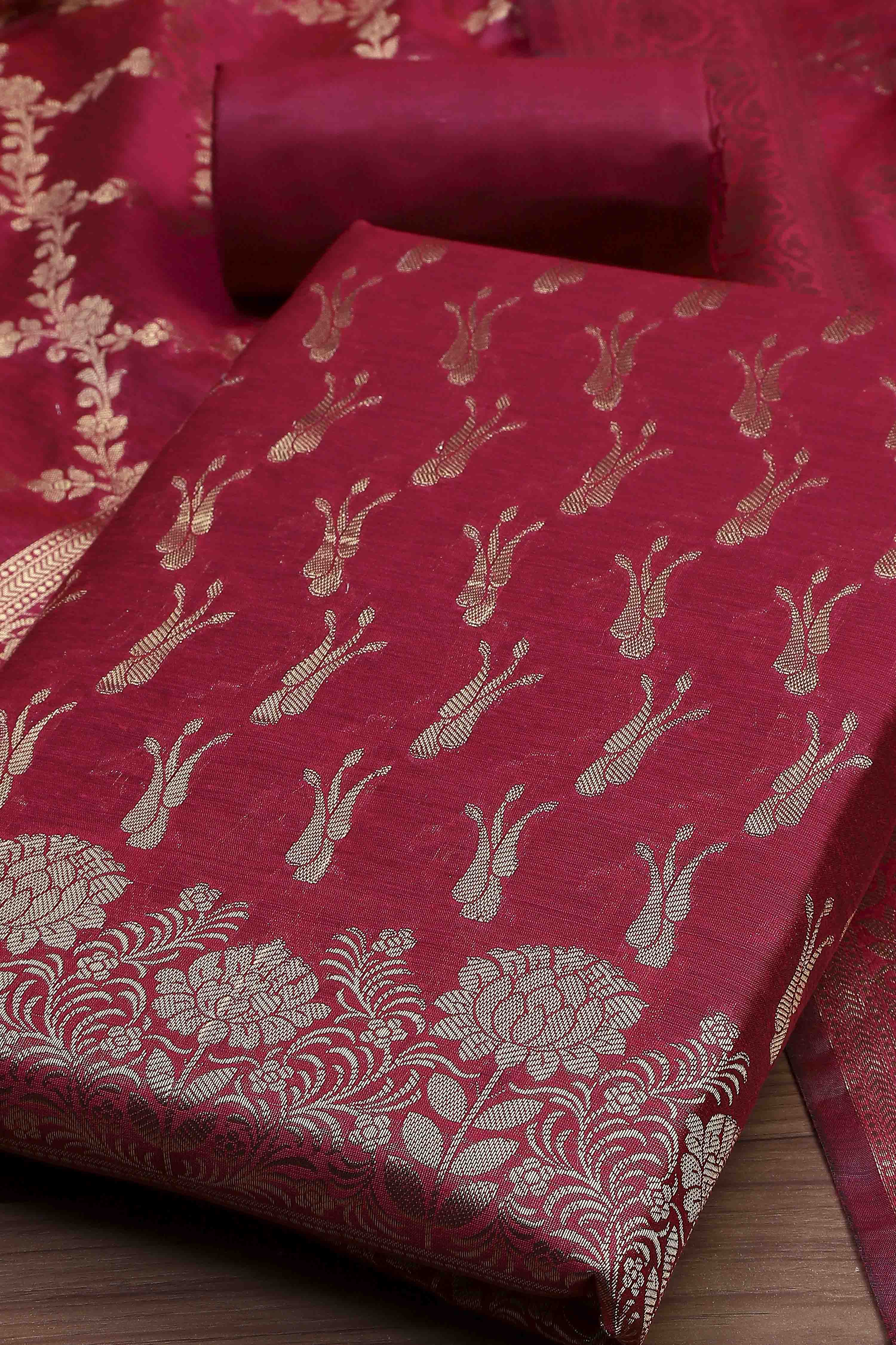 Turquoise Cotton Printed Embroidered Unstitched Suit Set image number 1