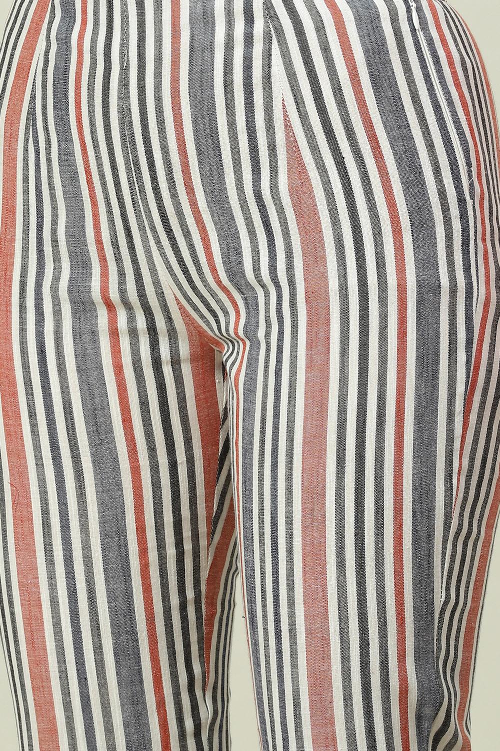 Rust Yarndyed Cotton Straight Kurta Slim Pant Suit Set image number 2