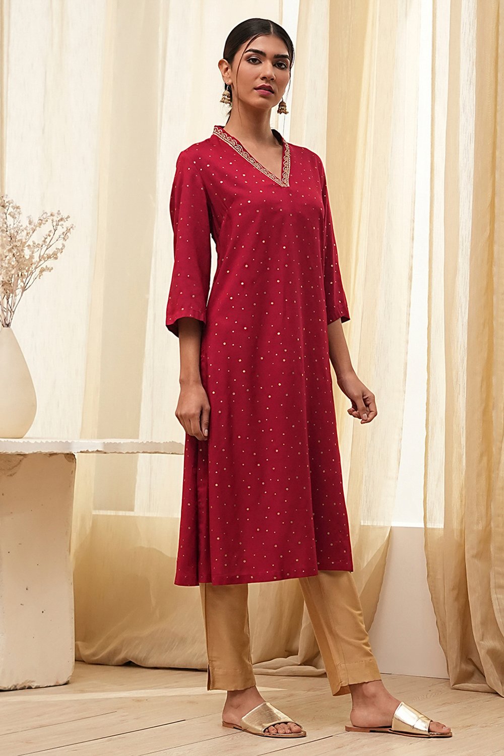 Blue Foil Printed Straight Kurta image number 4