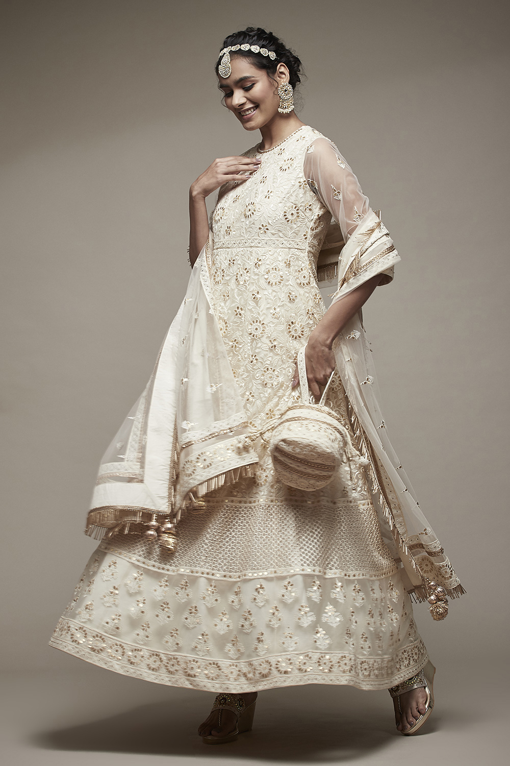 Cream Nylon Anarkali Suit Set image number 0