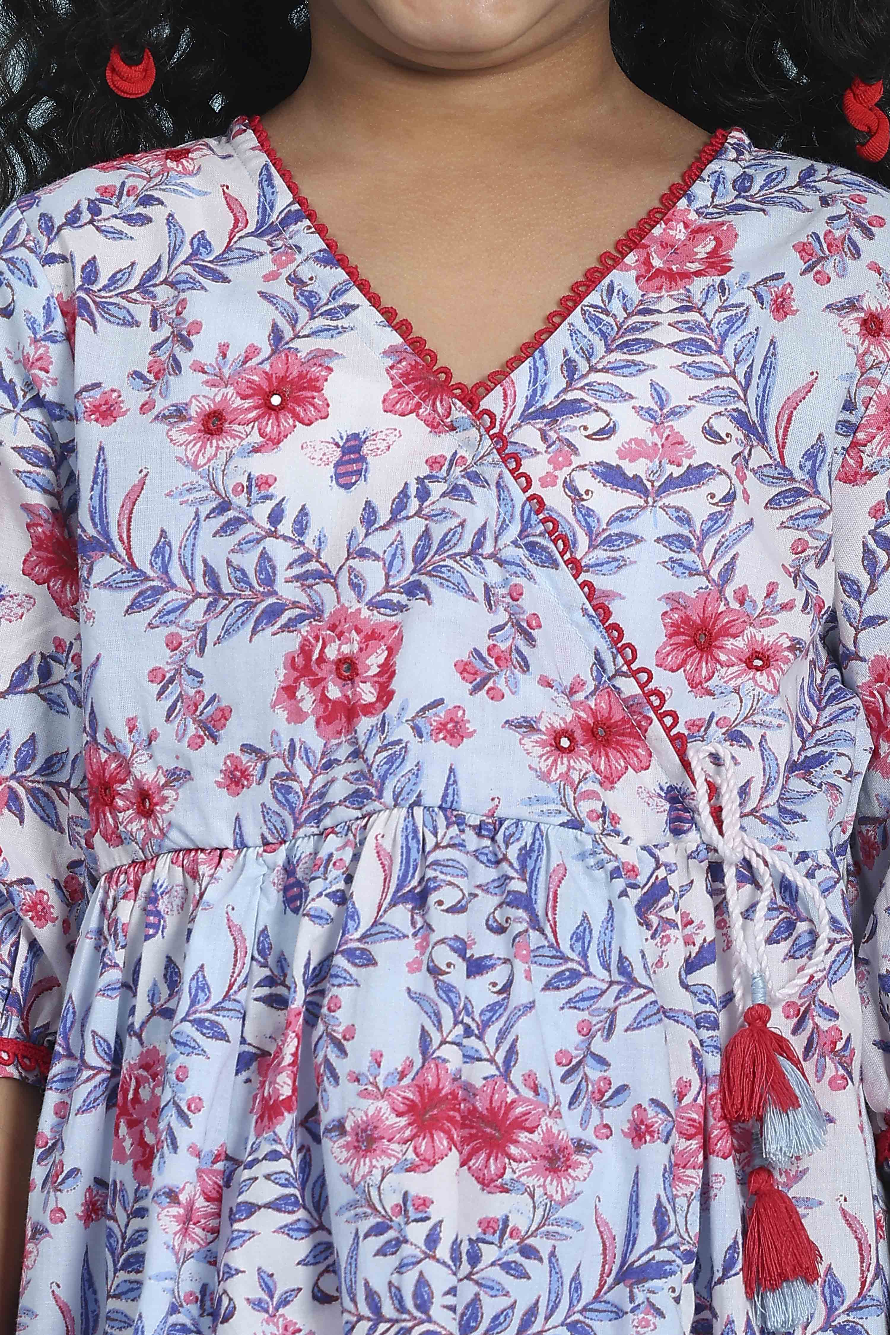 Blue Cotton Printed Anarkali Suit Set image number 1