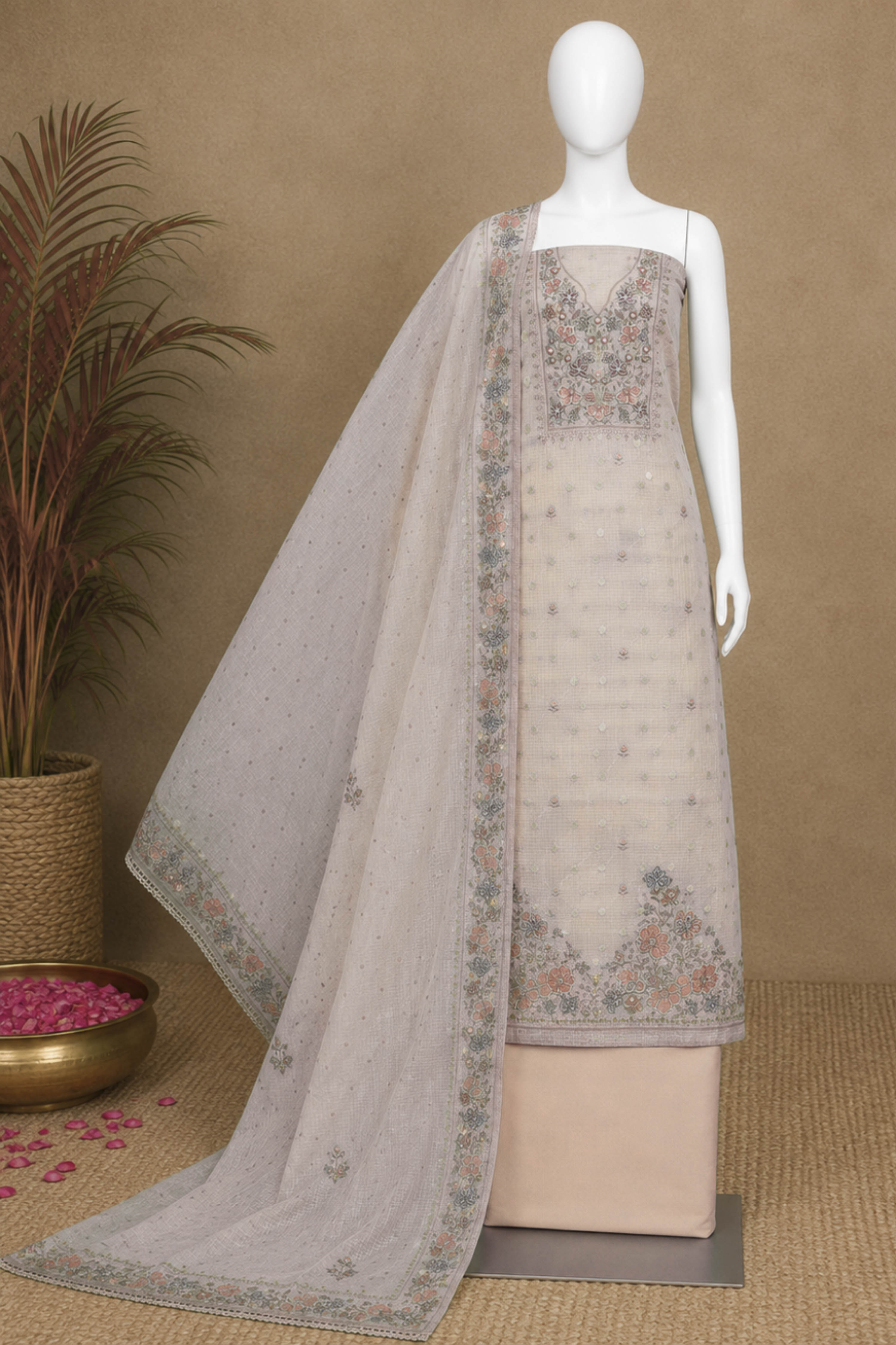 Purple Cotton Printed Unstitched Suit Set image number 5