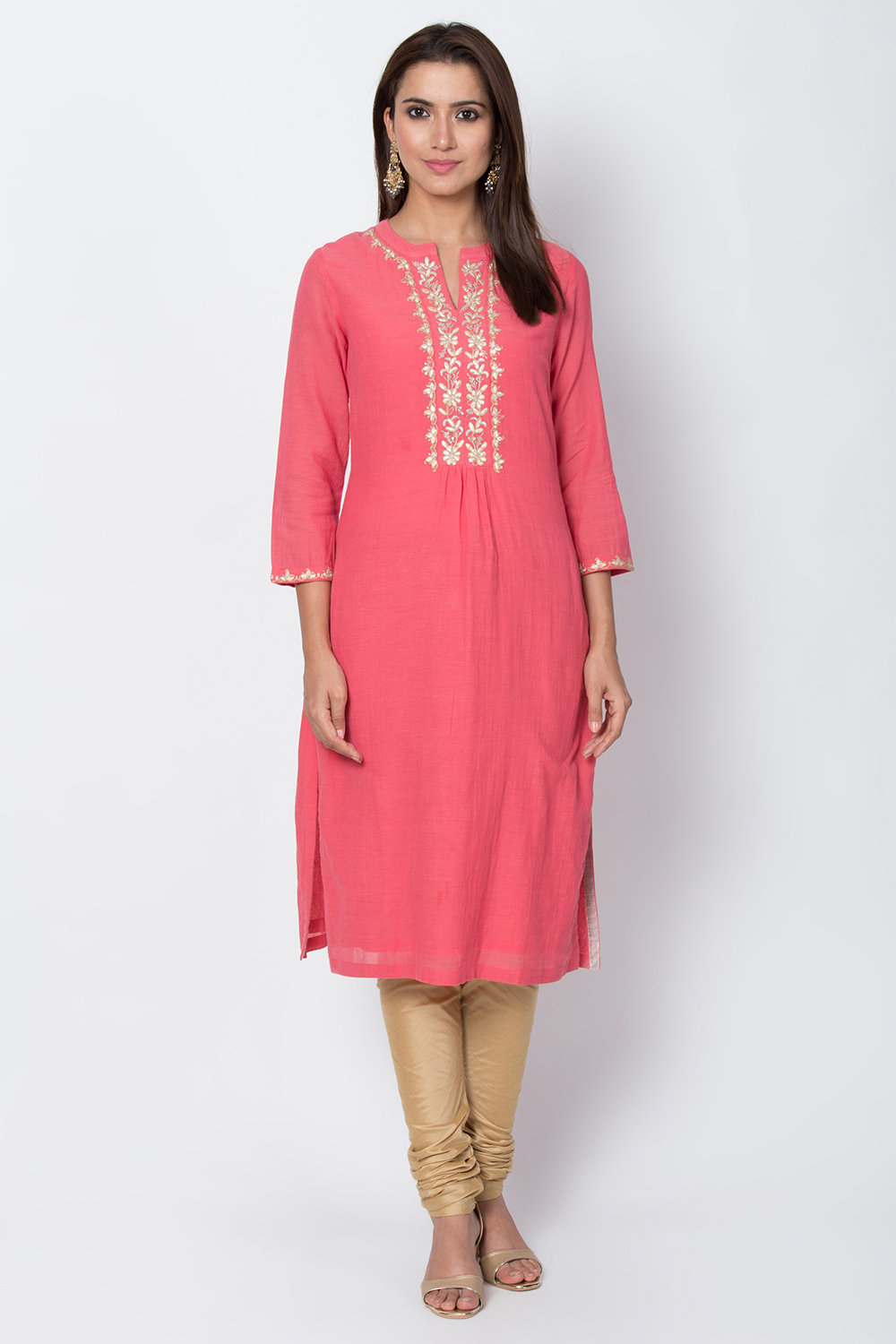 Coral Cotton And Viscose Straight Solid Kurta image number 0