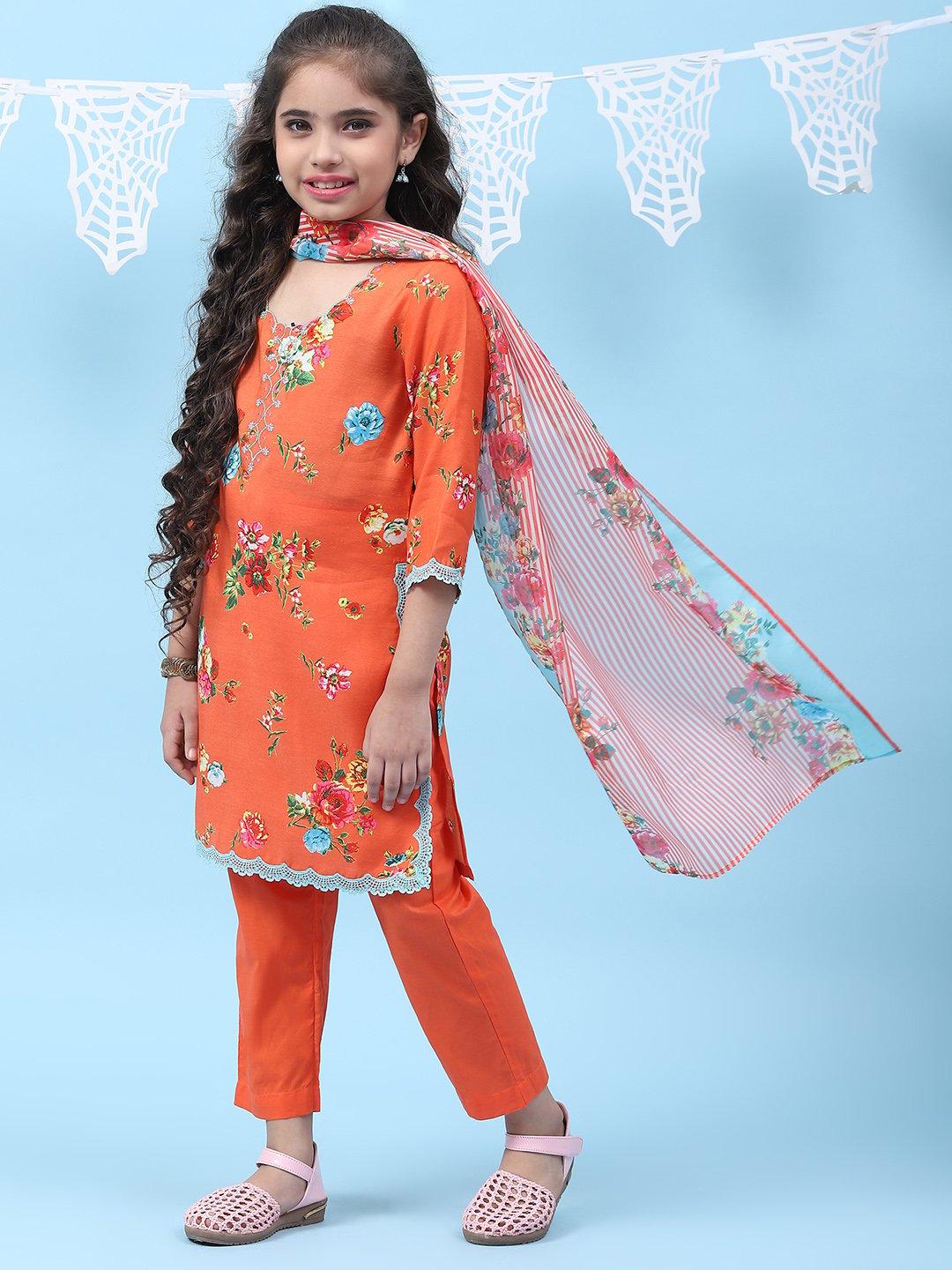 Orange Art Silk Straight Kurta Regular Pants Suit Set image number 7