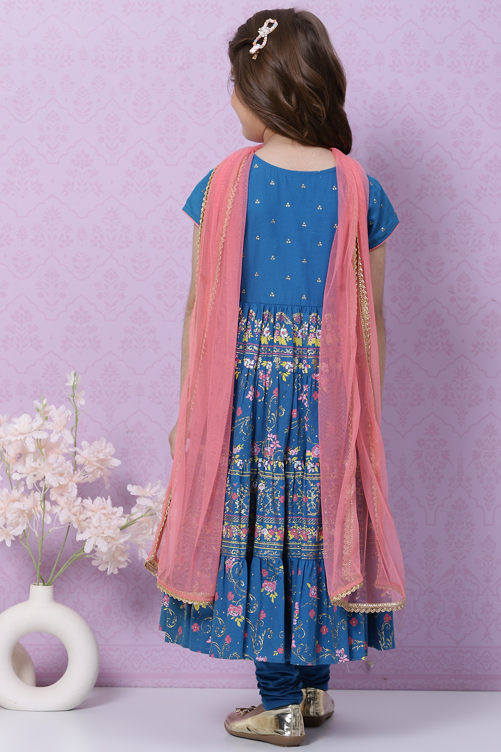 Blue Cotton Anarkali Kurta Churidar Suit Set image number 4