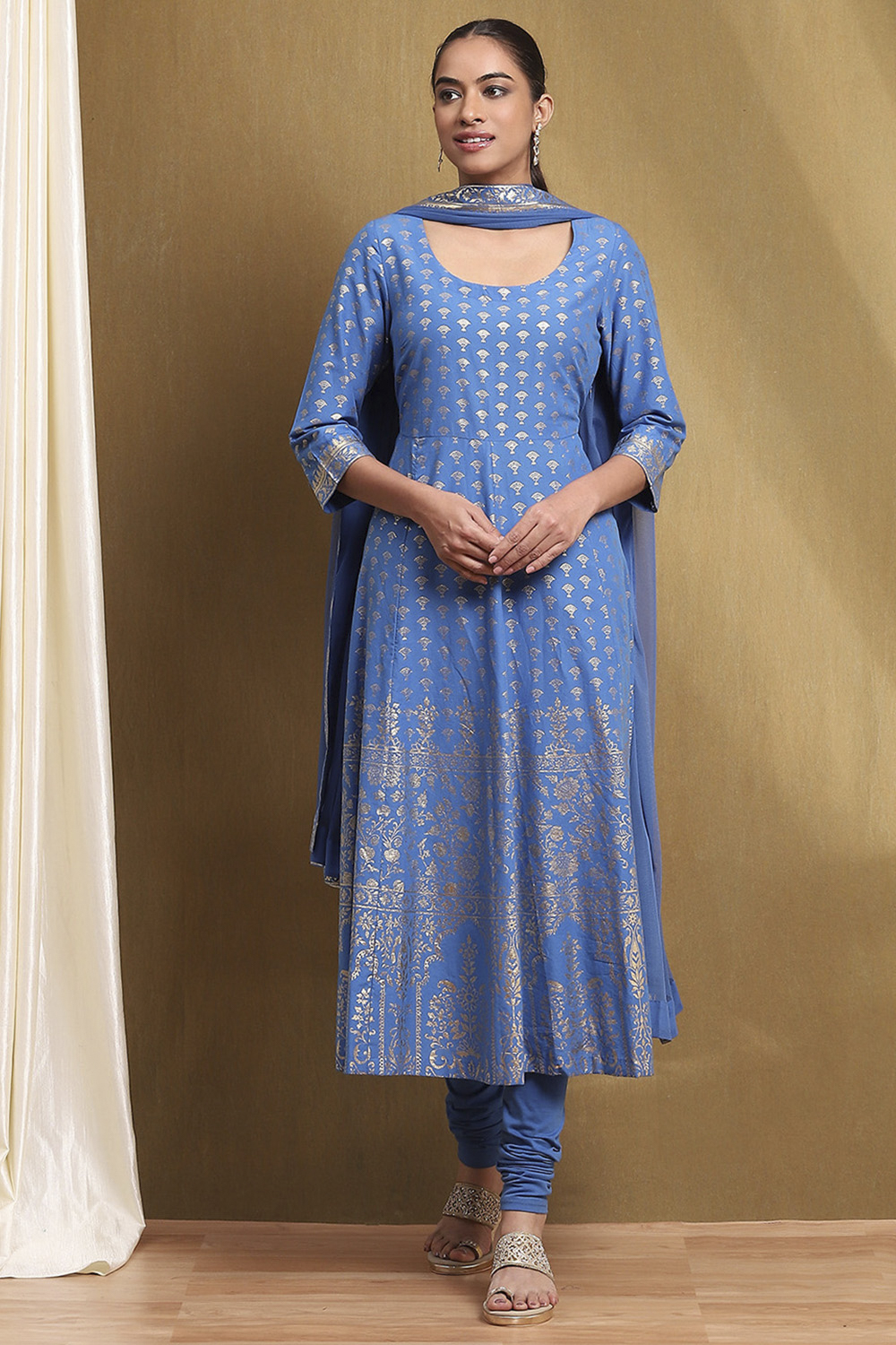 Plum Cotton Printed Anarkali Suit Set image number 0