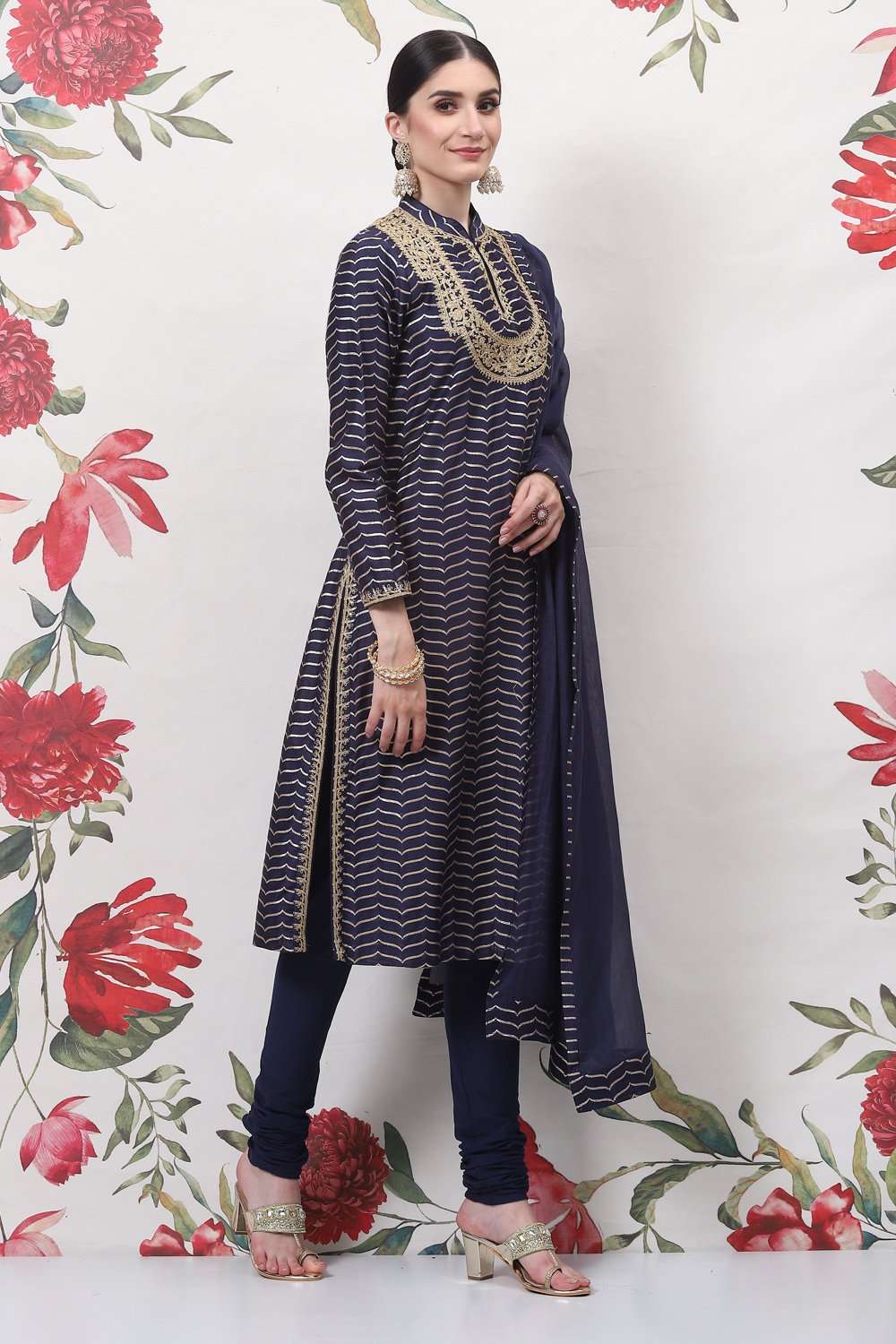 Rohit Bal Cream Cotton Silk Straight Yarndyed Suit Set image number 6