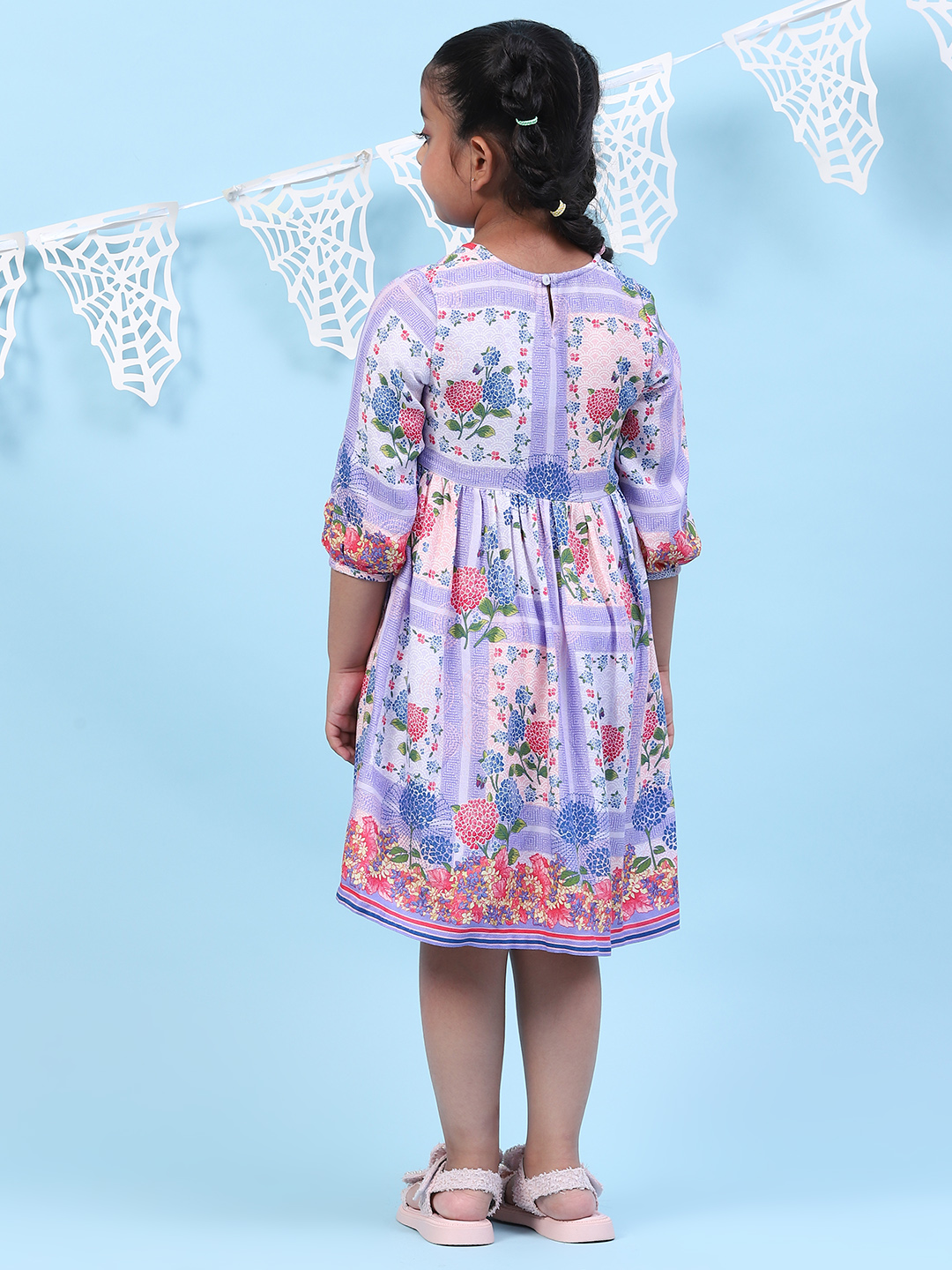 Lavender Rayon Flared Printed Dress image number 4