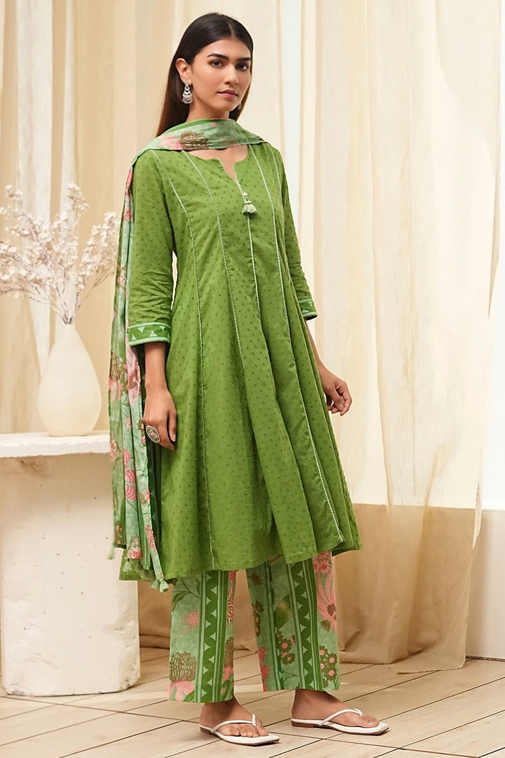 Rust Cotton Yarn-Dyed Kalidar Suit Set image number 5