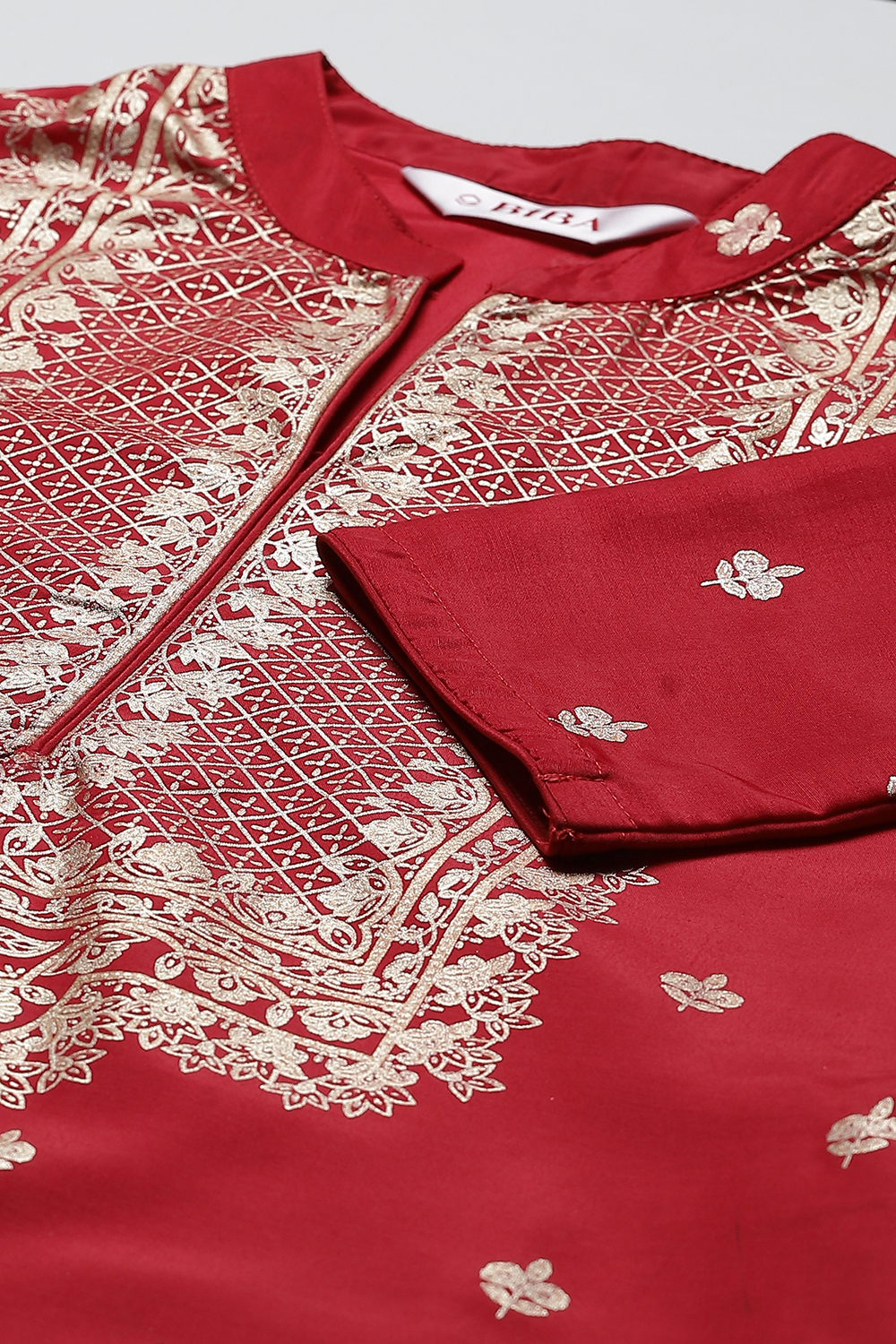 Black Art Silk Straight Printed Kurta image number 1