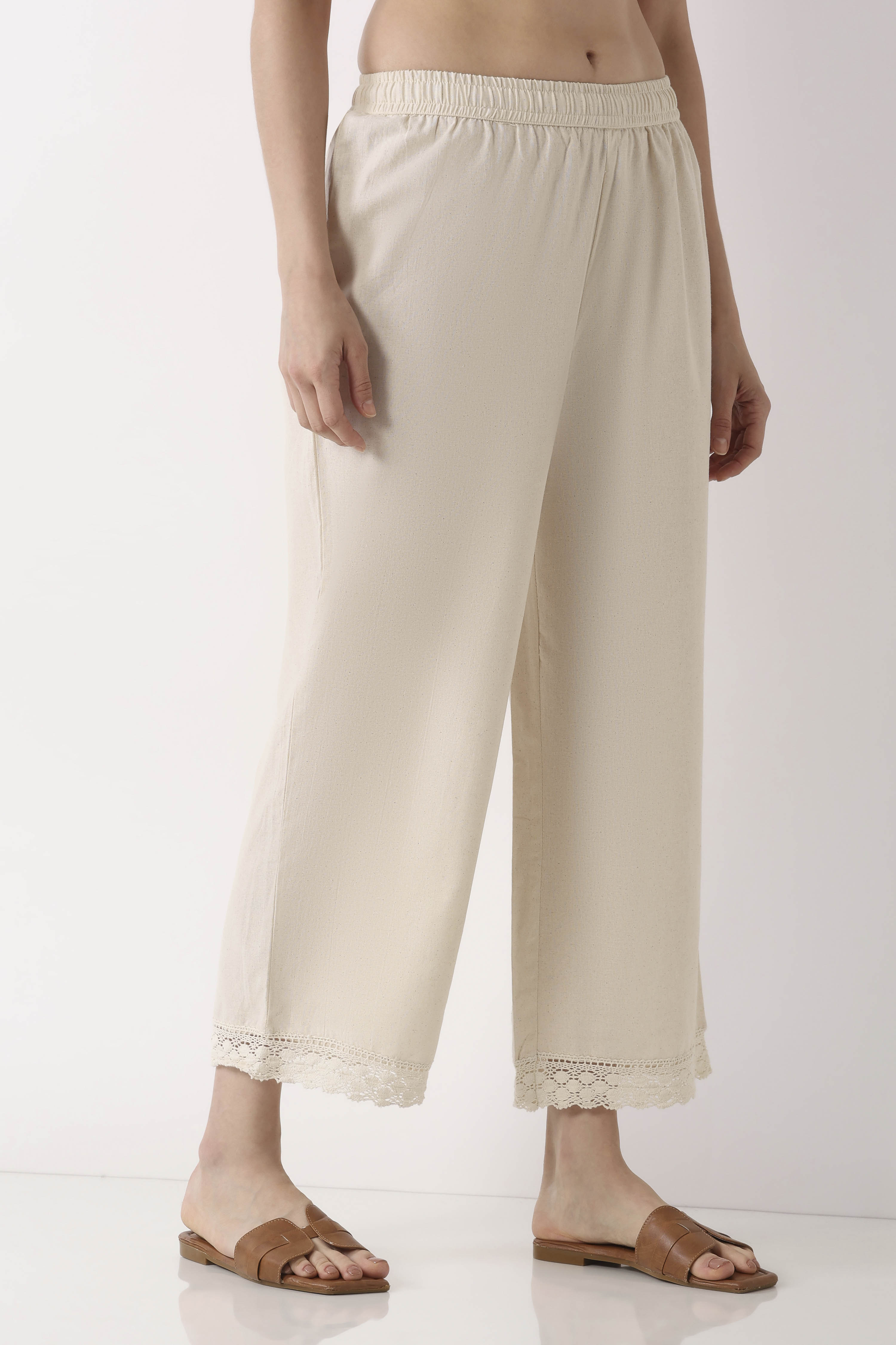 Natural Cotton Straight Palazzos image number 3