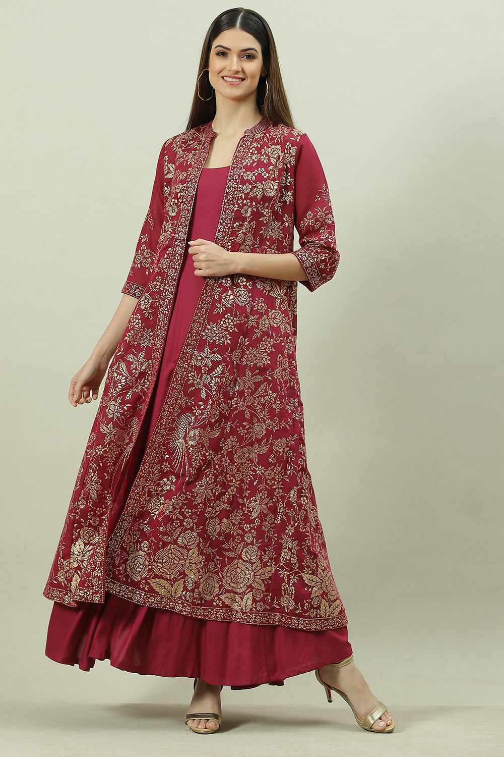 Charcoal Art Silk with Cape Printed Dress image number 4