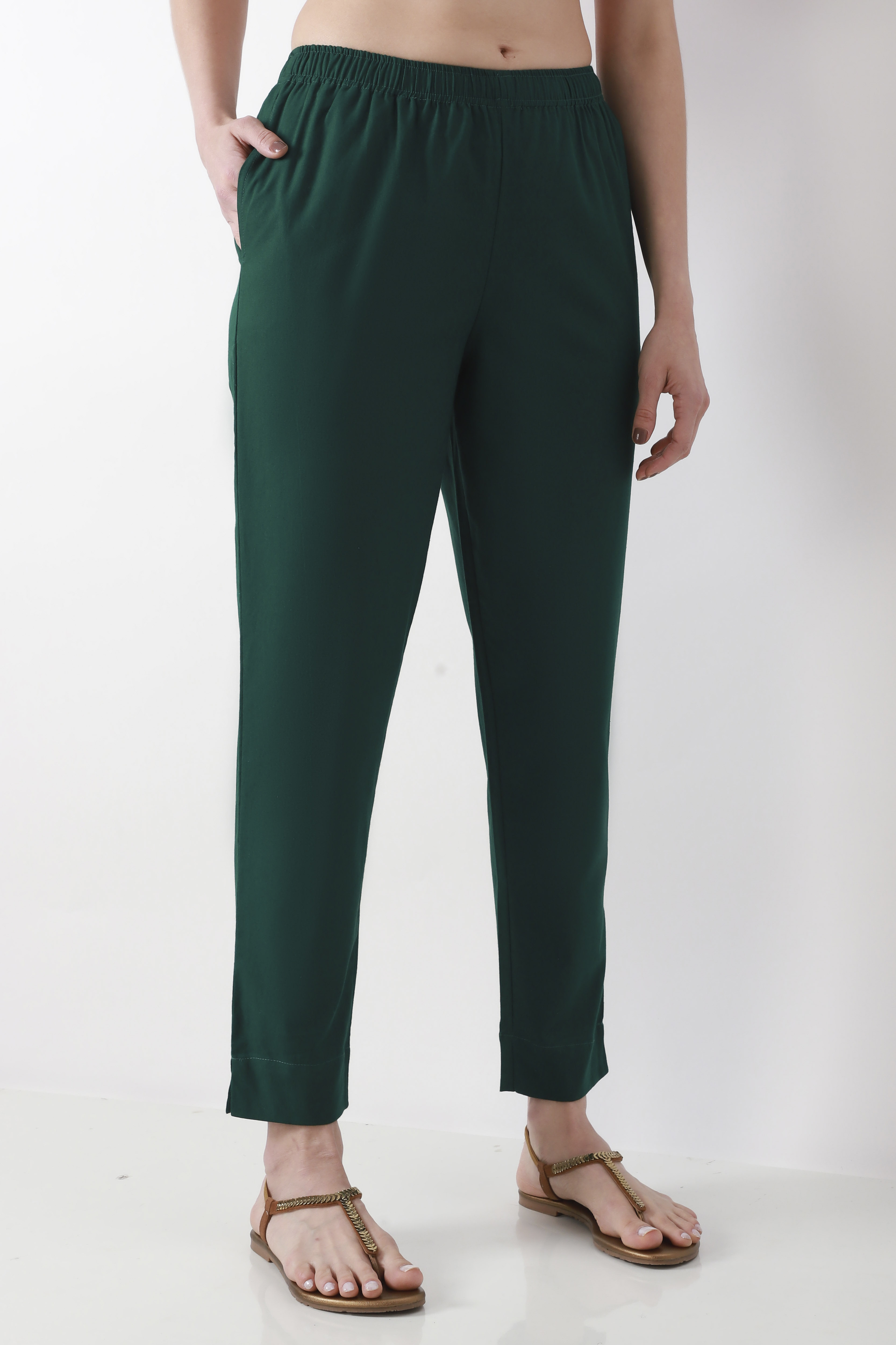 Blue Cotton Slim Pants image number 3